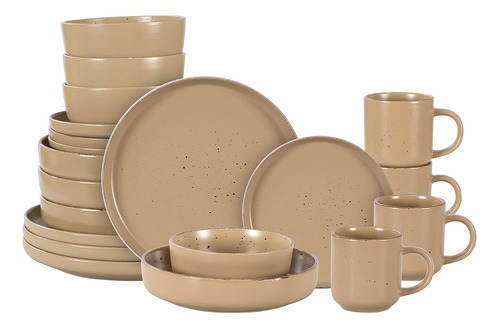 Set De Vajilla Cerámica Beige Mate Con E 20 Pz Borde Ascende