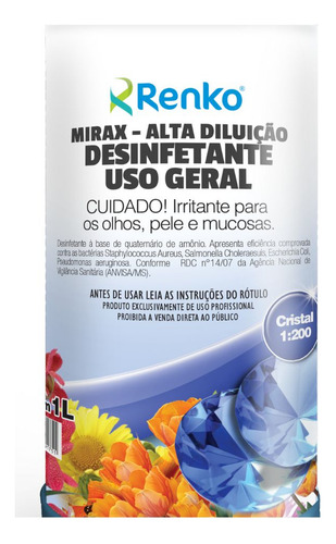 Desinfetante Mirax Alta Diluição Uso Geral Cristal Renko 1l