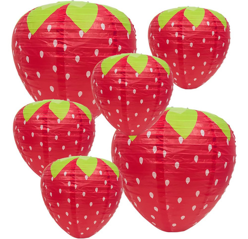 6 Linternas De Papel De Fresa, Suministros De Fiesta De Tart