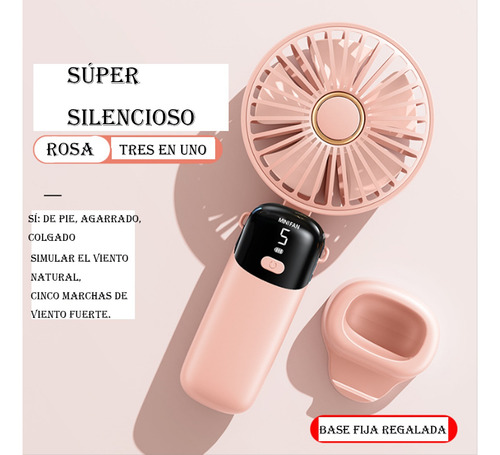 Ventilador Portátil Recargable De 5 Velocidades Con Pantalla