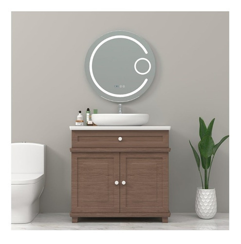 Espejo Smart 60 Cm Redondo Desempañante Reloj Luz Led Lupa C Sin Marco