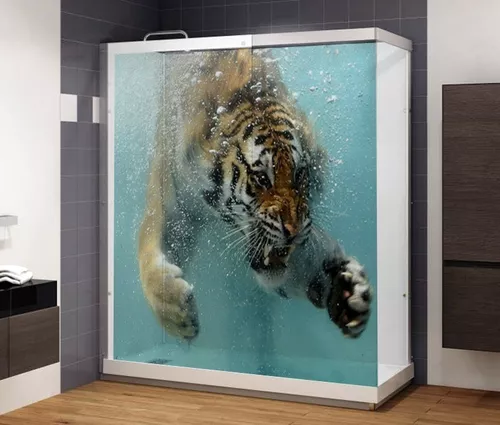 Adesivo Para Box De Banheiro 3d Tigre Branco II Largura Total Até 120cm