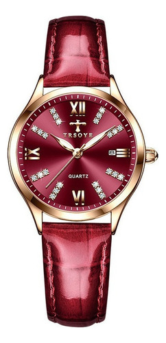 Relojes de cuero elegantes impermeables Trosoye Diamond, color de fondo rojo