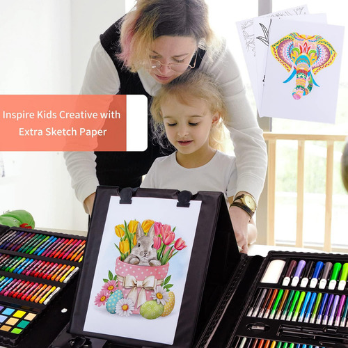 Set Arte Infantil Kit Dibujo Pintura Fibra Valija 208pcs Caballete Marcadores Crayones Lapices Levys Bazar