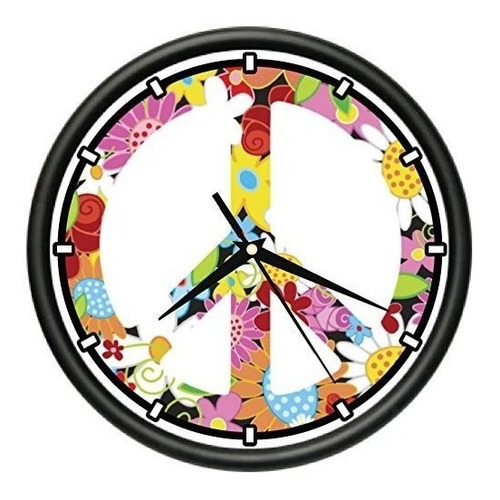 Simbolo De La Paz Flores Reloj De Pared Hippie Amor 60 De L