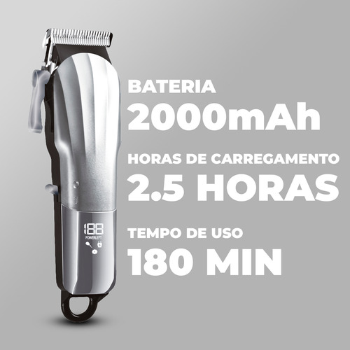 Máquina Profissional Barbearia Cortar Cabelo Barba Recarregável Premium Sem Fio Com Visor Led Cor Prateado 110v/220v