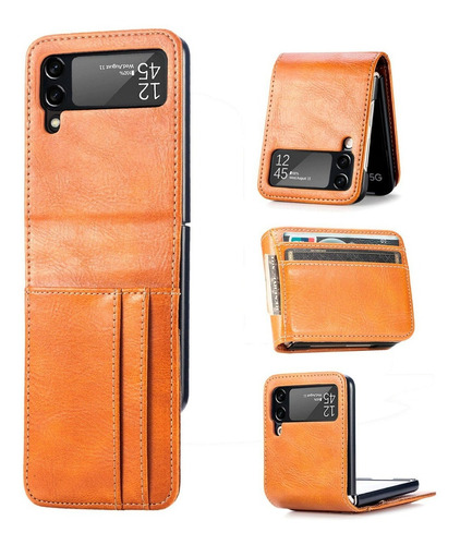 Funda De Cuero Para Samsung Galaxy Z Flip 4 Con Tarjetero