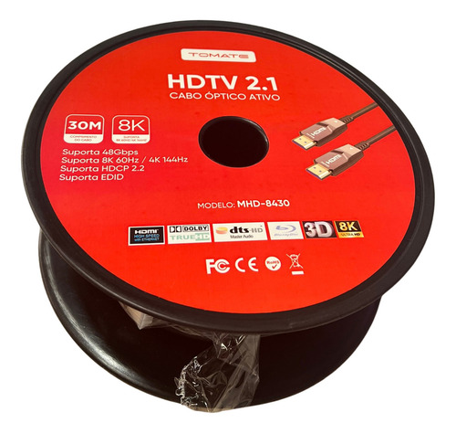 Cabo Hdmi Fibra Optica 30m Uhd 8k 60hz 48gps 2.1 4k 144hz