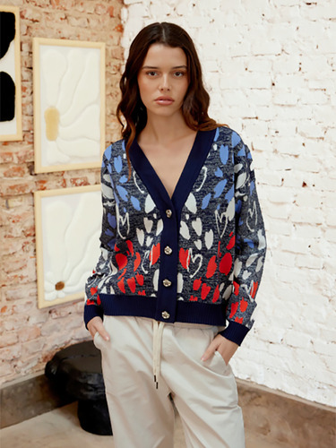 Cárdigan Mujer Tejido Invierno Estampa Multicolor Brillos