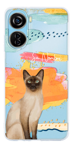 Funda Para Zte Mujer Gatito Siamés Acuarela Con Tu Nombre