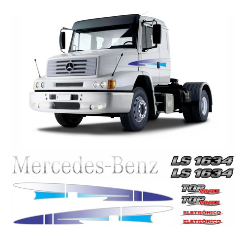 Kit Faixas Emblemas Mercedes Benz Ls 1634 Eletrônico Azul