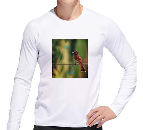 Remera Hombre Ml Aves 3 Ave Posada En Rama De Arbol