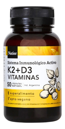 Vitamina K2 + D3 Huesos Corazon Natier - 50 Capsulas