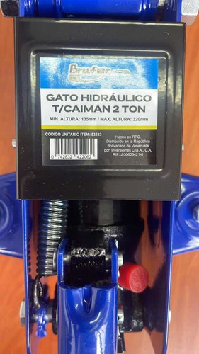Gato Hidráulico Tipo Caimán 2 Toneladas . Marca Brufer Azul