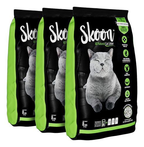 (3 Bolsas) Skoon - Arena Para Gatos Totalmente Natural, Lig.