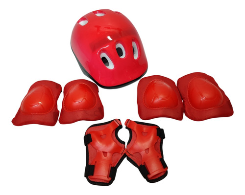 Kit Capacete + Joelheira + Munhequeira E Cotoveleira Cor Vermelho
