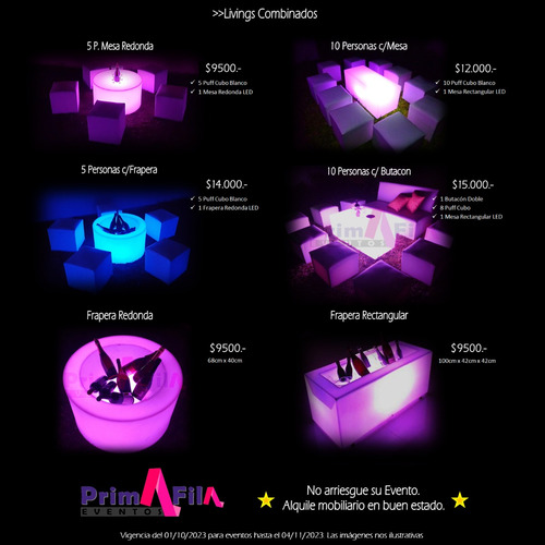 Alquiler De Living, Puff, Mesas, Sillones, Led!, Zona Oeste