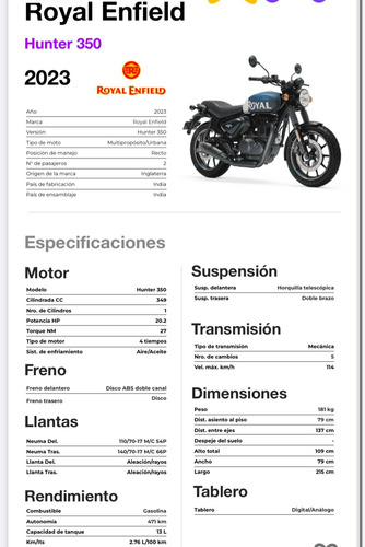 Royal Enfield Hunter 350 Rb, Mod 2023 1120 Km Con Accesorios