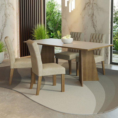 Mesa De Comedor Con Mesa Y 4 Sillas Ruby Madesa Mc Color Marrón/Crema Diseño de la tela de las sillas Liso