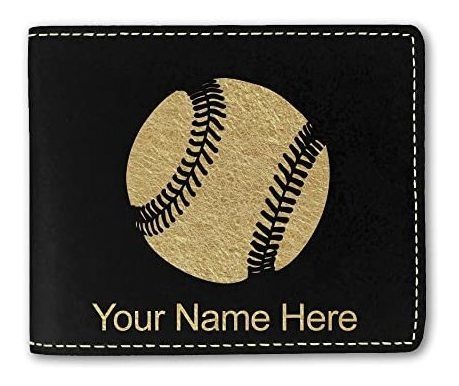 Lasergram Bi-fold Wallet, Béisbol Ball, Grabado Zd4wc