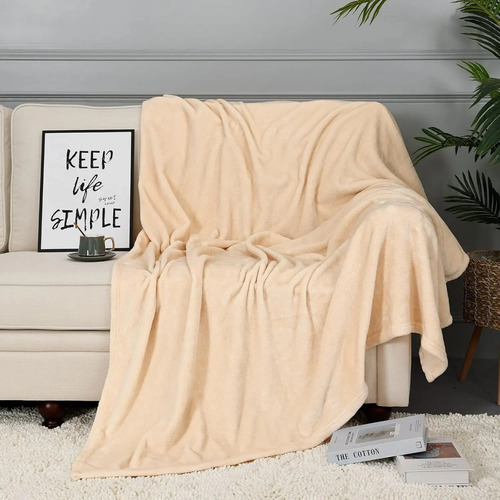 Frazada Manta Plush Flannel 240 X 190cm Térmica Ultra A Soft Marfil Liso