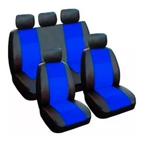 Funda Cubre Asiento Cuerina Auto Fiat Uno Completo Azul/negr