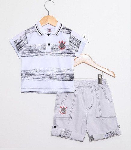 Conjunto Corinthians Bebê Polo E Bermuda Oficial Revedor