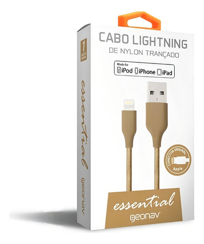 Cabo Lightning Nylon 1m Dourado iPhone 7 8 X Geonav