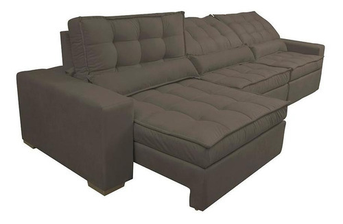 Sofá Retrátil e Reclinável 3,82m com Molas Ensacadas Cama Inbox Gold Tecido Suede Velusoft Café