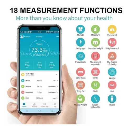 Imagen 5 de 10 de Balanza Personal Bluetooth Digital 180kg App Bt Fitness