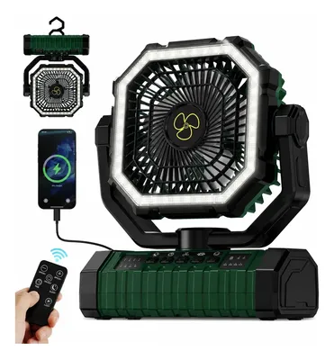 Ventilador Portátil Acampamento Recarregável Com Luz20000mah Verde