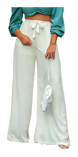 Imagem 1 de 6 de Pantalona De Elástico Tecido Viscose Com Forro E Bolso