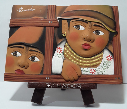 Bonito Cuadro En Arcilla Con Relieve Souvenir De Ecuador