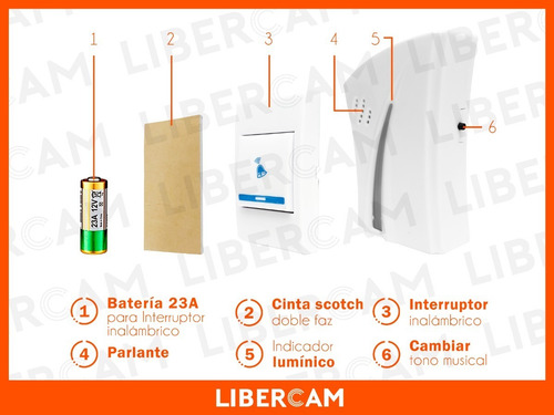 Imagen 8 de 10 de Timbre Inalambrico A Pilas Con Sonido. Sin Luz, Sin Cables