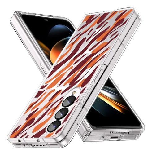 Funda Para Galaxy Z Fold 4 Orange Leopard Pattern Acabado Su