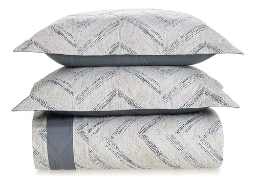 Colcha Cobre Leito Queen Grosso 100% Algodão 3 Peças Fred Karsten Cinza Geométrico