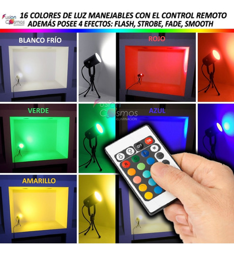 Imagen 3 de 10 de Velador Mesa Lampara Rgb 3w Control Remoto 16 Efectos Color