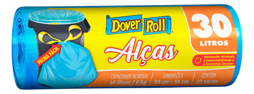 Saco para Lixo com Alça 30l Dover Roll Super Forte 20 Unidades