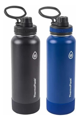 Set 2 Termos Thermoflask Botellas 1.2 Lt. Vasos Bebida Acero Color Negro Y Azul