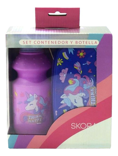 Set Kit Contenedor Vianda Y Botella Unicornio Niñas Skora