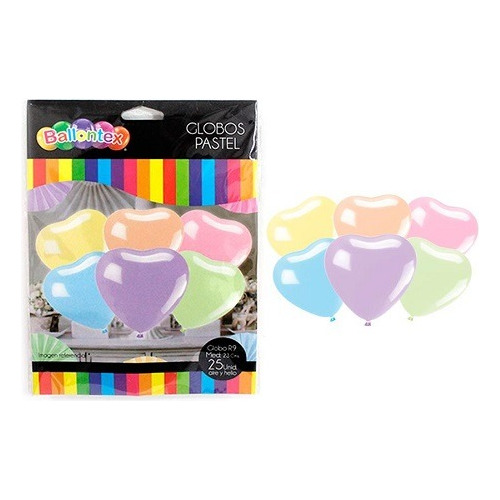 Set 25 Globos Forma Corazón Colores Pastel