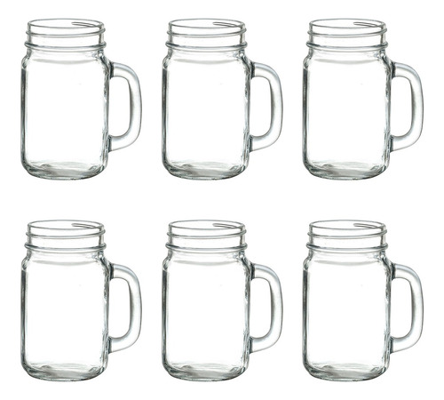 Set 6 Tarros Vaso Frasco Mason Jar Liso Vintage Vidrio 480ml Color Transparente