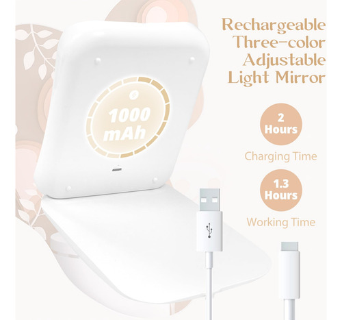 Espejo De Maquillaje Portátil Aumento 10x Con Luz Recargable Color Del Marco