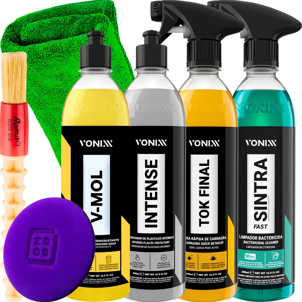 Kit Limpeza Automotiva Vonixx V-Mol Intense Sintra Fast Tok Final 4x500ml