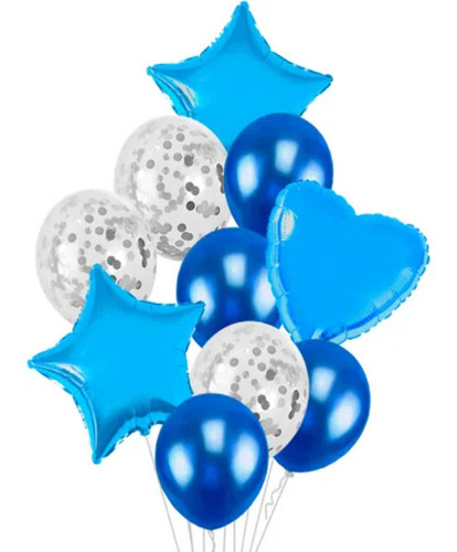 Kit Buque Baloes Azul C/10 Balão Metalizado Arranjo Festa