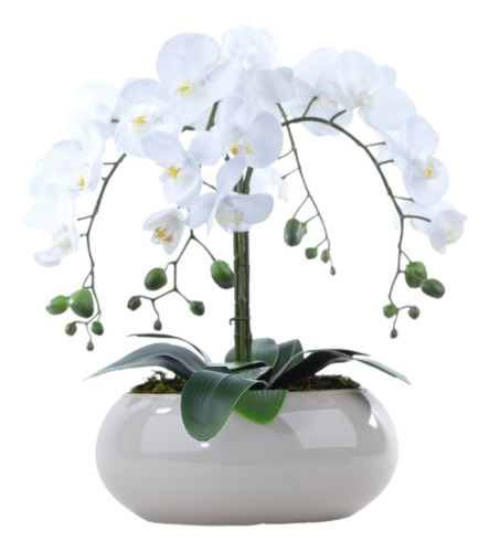 Arranjo De Orquídeas Brancas De Silicone Em Vaso Nude