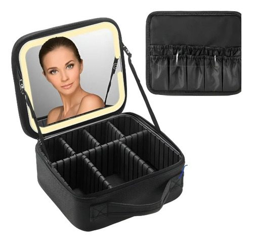 Porta Cosmetico Con Luz Y Espejo Inteligente Tactil Rosa