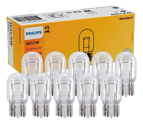 Kit 10 Lâmpada Philips Esmagada 21/5w 12v W3x16q Luz Freio