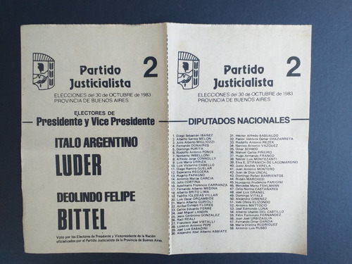 Boletas Electorales 30 Oct 1983_part Justicialista_lista 2 