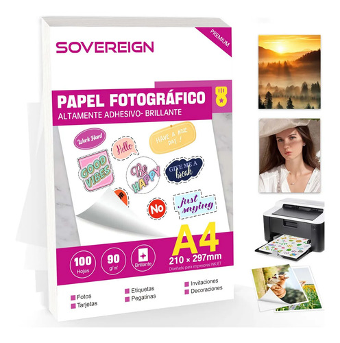 Papel Fotográfico Adhesivo Glossy Brillante A4 90g 100 Hojas